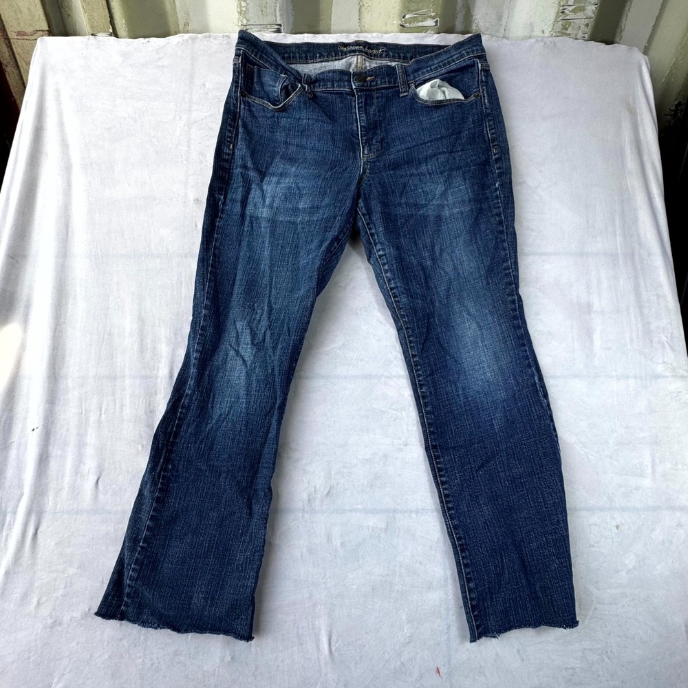 Old Navy Jeans Womens 12 Blue Denim Dark Wash Pockets Stretch Raw Hem Streetwear